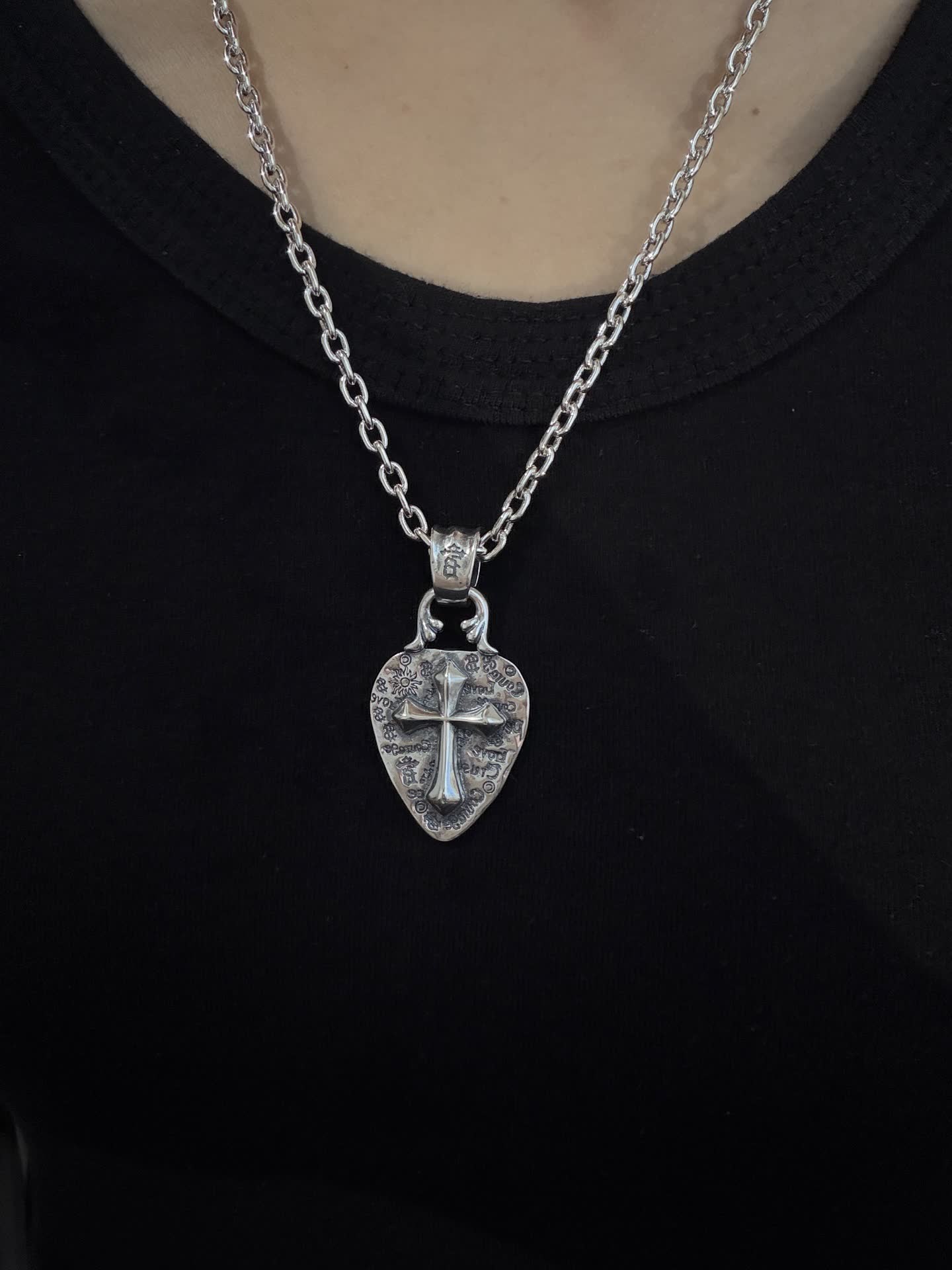 Chrome Hearts Silver Cross Heart Pendant Necklace